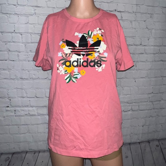 adidas Tops - Adidas Pink & Yellow Floral Youth Shirt size L
